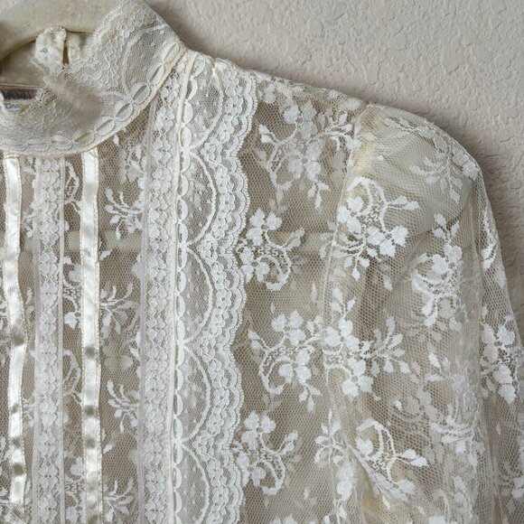 Gunne Sax by Jessica McClintock Vintage 80's Lace Drop Waist Bridal Midi Dress - Picture 5 of 13